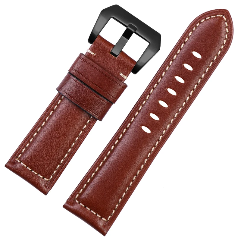 Vintage Thick Crazy Real Cow Leather Strap For Panerai Luminor Tudor Blakc Bay Seiko Men‘s Watch Band 22mm 24mm 26mm Waterproof