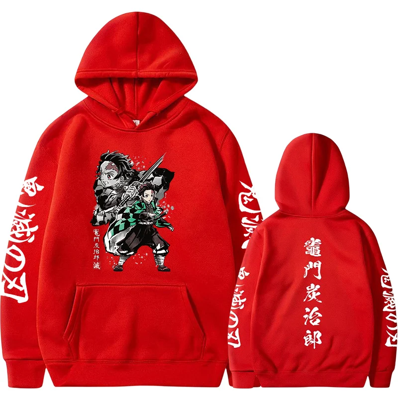 Japanes Anime pogromca demonów Plus rozmiar bluza z kapturem bluzy damskie i męskie Kamado Tanjirou grafika drukowana bluzka Unisex