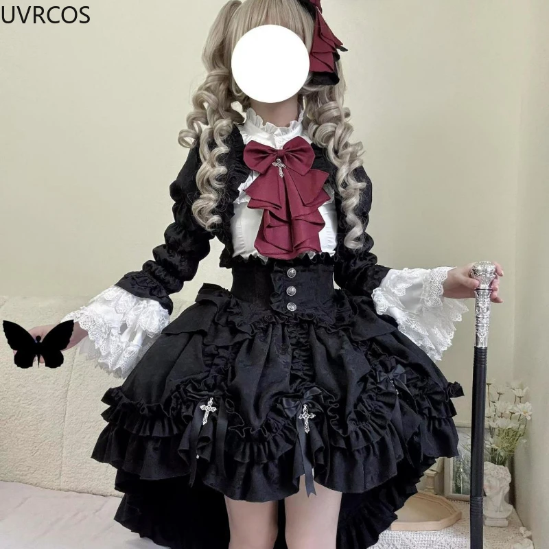 Victorian Gothic Lolita Dress Set Punk Style Y2k Evening Party Dresses Vintage Elegant Cosplay Anime Three Pieces Suit for Women