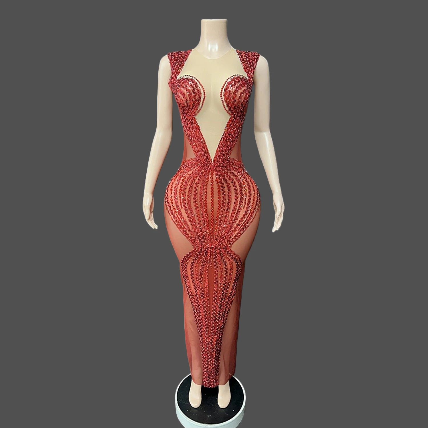 

Элегантное дизайнерское платье-футляр 2026 года с красными стразами и пайетками из сетки для женщин, для дня рождения, вечеринок и торжественных мероприятий