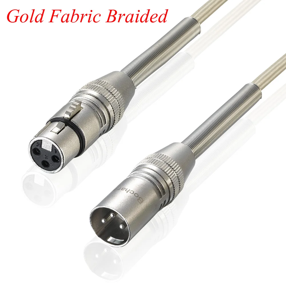 Bochara Gold Braided XLR Cable Extension Male to Female with Spring Protection For Mic  Amplifier Dual Shielded 5m 10m 15m 20m