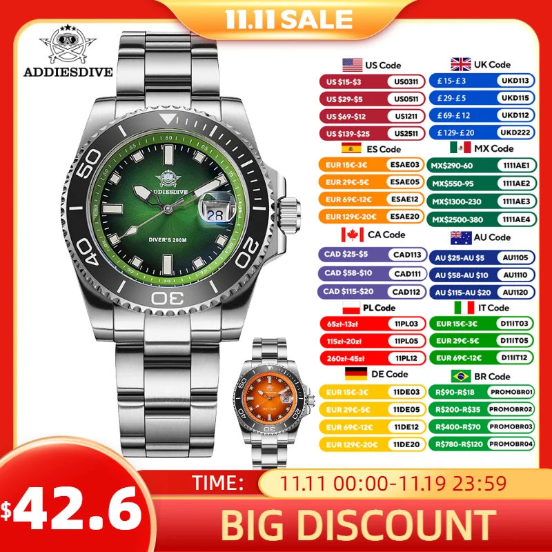 

ADDIESDIVE Luxury Men Watch New Diving Ceramic Bezel 41mm Quartz Wristwatch 200m Waterproof Stainless Steel Luminous Dive Watch