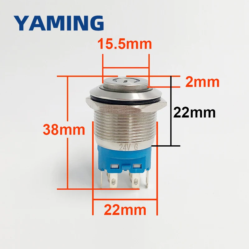 22mm 8 Pins Metal Push Button Switch 2C 2NO 2NC Momentary/Latching LED Power Light Waterproof Self-Locking