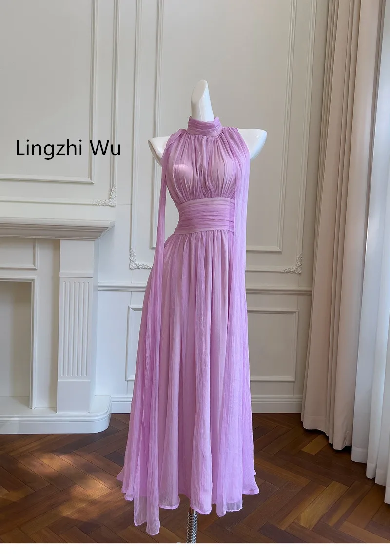 Lingzhi Wu-Purple Long Dress for Ladies, Formal Long Dresses, Slim Waist, French, Elegant, Top Quality, Holiday, New