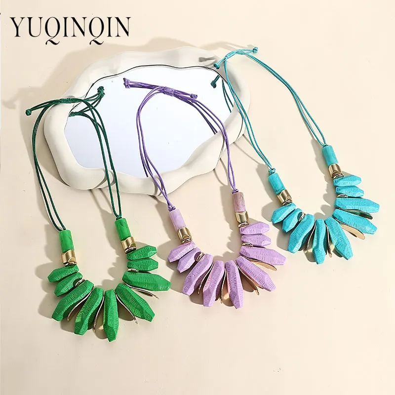 Trendy Vintage Rope Chain Bohemian Necklaces for Women Big Beads Pendant Bib Necklace Colorful Design Fashion Jewelry Boho Gifts