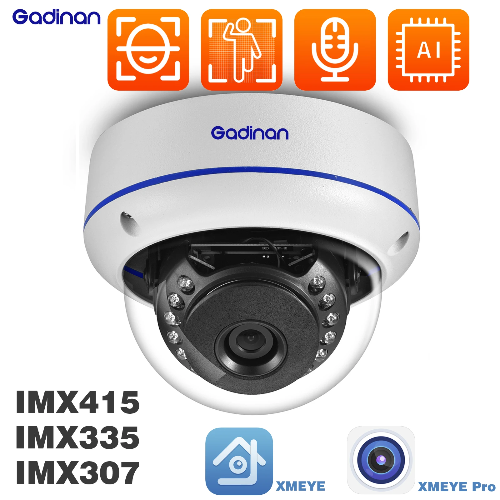 8MP 6MP 3MP XMEYE AI IP Dome Camera IMX415 IMX335 IMX307 H.265+ Low illumination POE Waterproof CAM with Face Human Detection