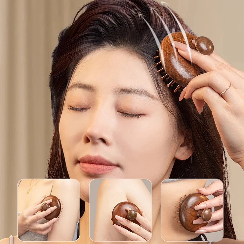 에어 쿠션 두피 테라피 마사지 빗, 두피 머리 관리, 천연 백단향, 원형 치아, 과샤, 스크래핑 바디 마사지기