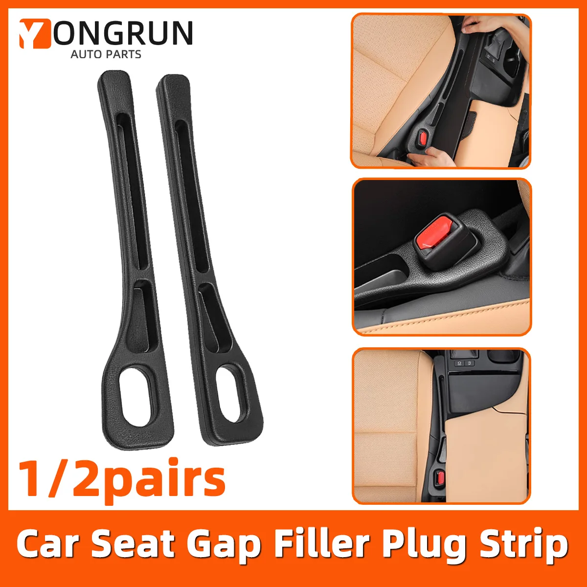 YONGRUN 1/2 Pair Car Seat Gap Storage Box Black Seat Gap Plug Strip Filling Gap Strip Seat Gap Storage Box Automotive Parts