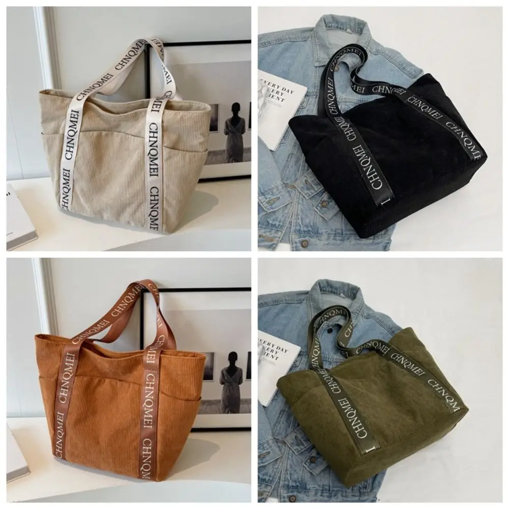 Modische Druck Stoff Handtasche Brief Umhängetasche große Kapazität Einkaufstasche Cord Einkaufstasche Einkaufstasche Mama Tasche Streetwear