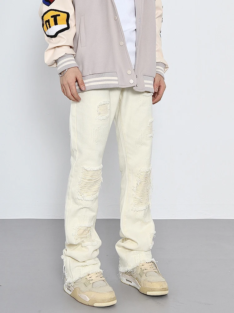 

Men's Straight Leg Jeans High Street Sle Faded Distred Frayed Hem Slimming Bootcut Denim Pants Casual Faion Urban Wear