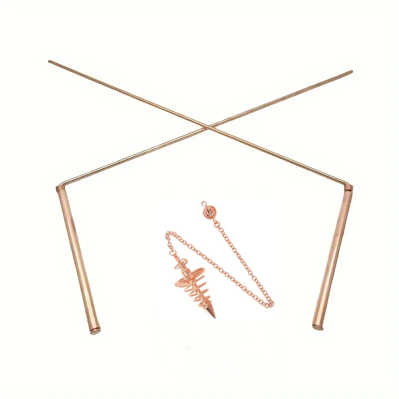 

99%Copper Dowsing Rods+ Rose Golden Pendulums Set, Reusable, Portable and Convenient, Suitable, Treasure Hunting, Meditation,