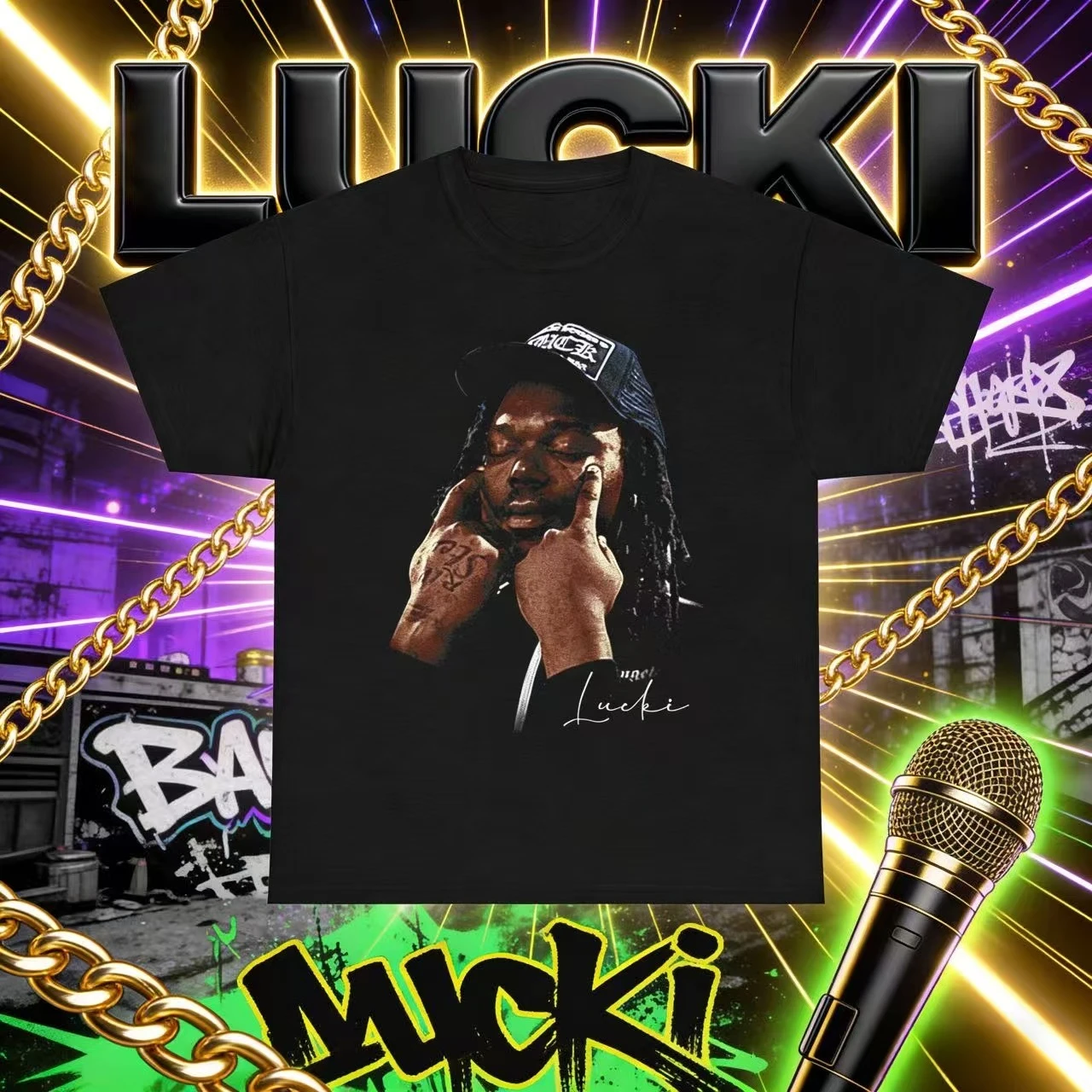 Verano 2025-26 rapero de hip-hop LUCKI TEE100% Camiseta estampada de algodón puro al aire libre Casual transpirable de secado rápido Top Y2k
