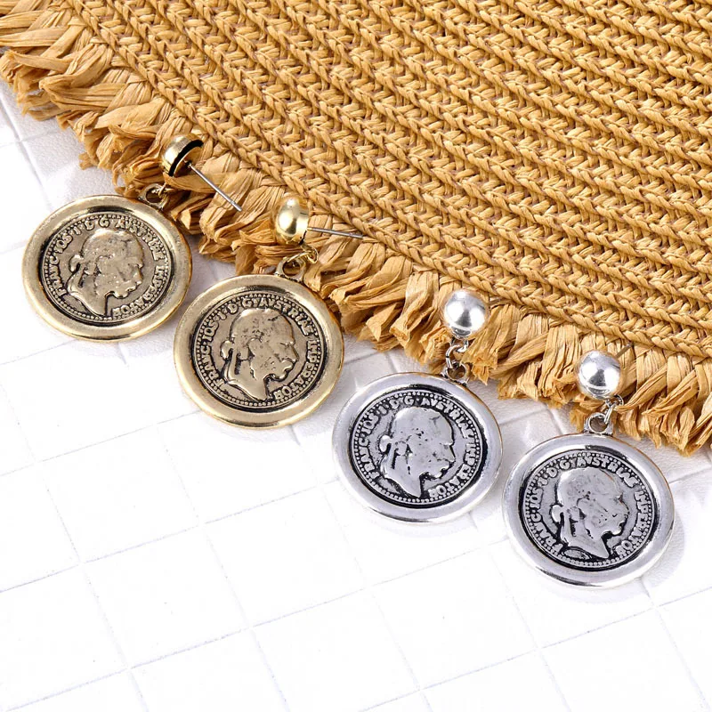 Metal Coin Pendant Earrings For Women Fashion Trend Personality Ladies Birthday Gift Jewelry Wholesale Direct Selling