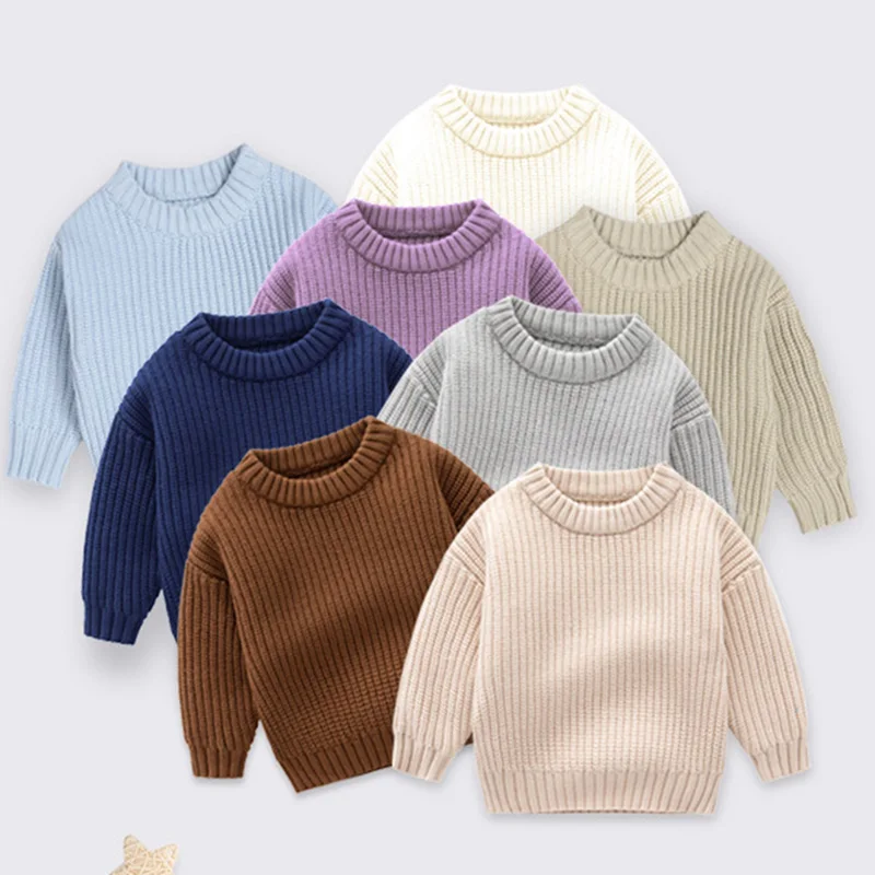 

2024 Autumn Newborn Baby Girl Boy Knitted Sweater Long Sleeve Winter Sweater Solid Loose Pullover Casual Tops 3M-6Y Kids Clothes