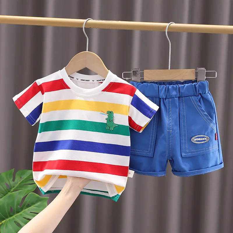 Summer Cute Cartoon Dinosaur Fashion Children O-neck T-shirt+Shorts+Bag Toddler Baby Boys Girls Clothes Set New Kids Tracksuits