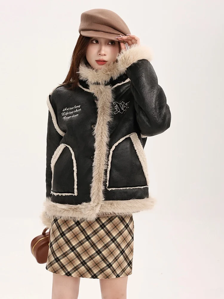 Yang Bubble ort Thiened Leather Fur Inteated Autumn Winter New Sle Women's Slim Fit ort Coat Mechanical Sle Long ...