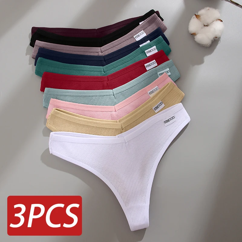3ชิ้น/เซ็ตผ้าฝ้ายวาฟเฟิลหญิงชุดชั้นในไร้ขอบ Thongs ผู้หญิง G-String Comfort Low-Rise วาฟเฟิลชุดชั้นในสตรี S-XL