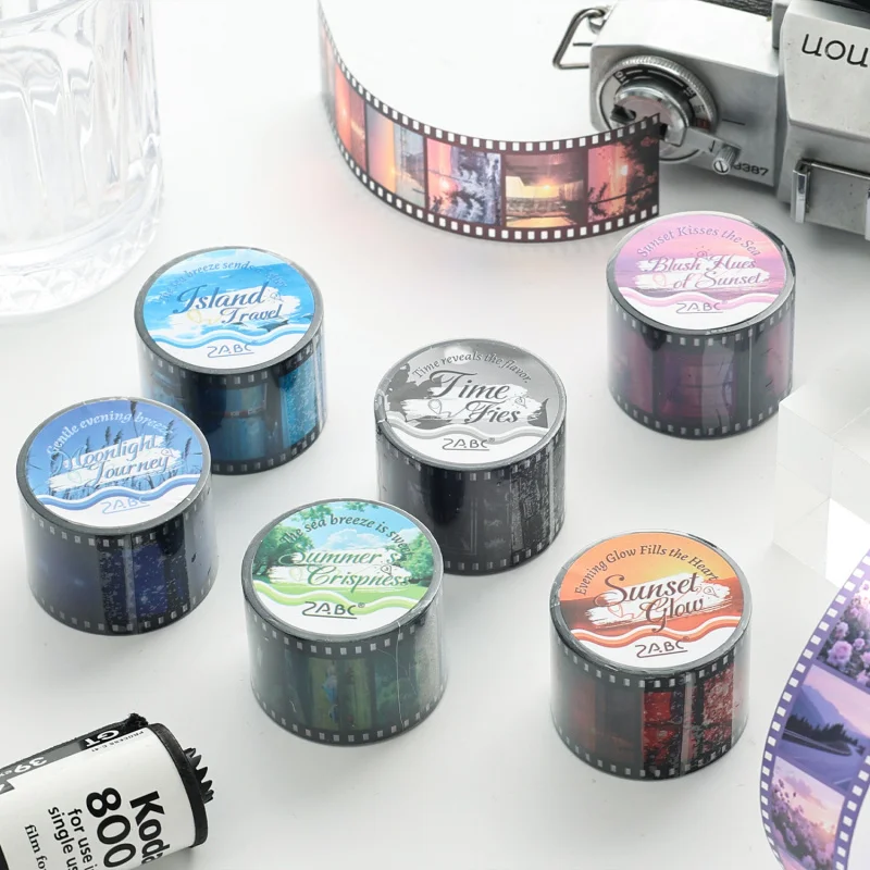 1roll/3x200cm Travel Themed Film Washi Tape, Retro Film Negative Pattern, Travel Journal Decor Tape view 3