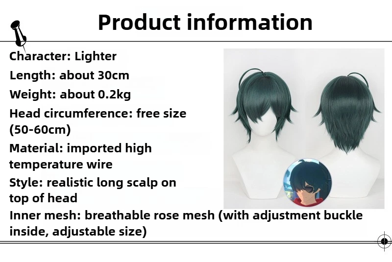 Peruka Cosplay Zenless Zone Zero Bohatera Mężczyzna Zielona Krótka Fryzura Comic-con Kostium Akcesoria Halloween Przebranie Rekwizyty