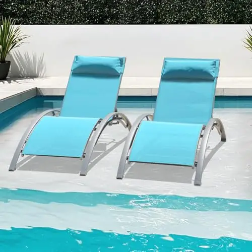 Domi Pool Lounge Chairs Set of 2, Adjustable Aluminum Outdoor Chaise Lounge Chairs, All Weather for Deck Lawn Poolside