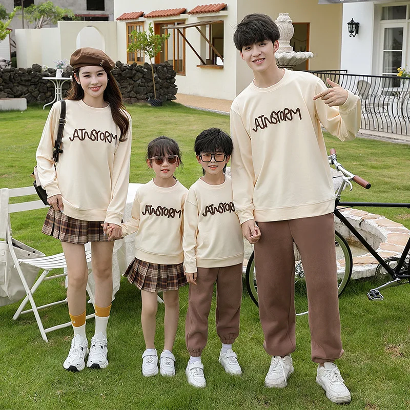 Family Matching Outfits Spring Autumn Mum Daughter Cotton Sweatshirt &Dress Dad Son Tops &Pants Couple Outfits Adults Kids Set