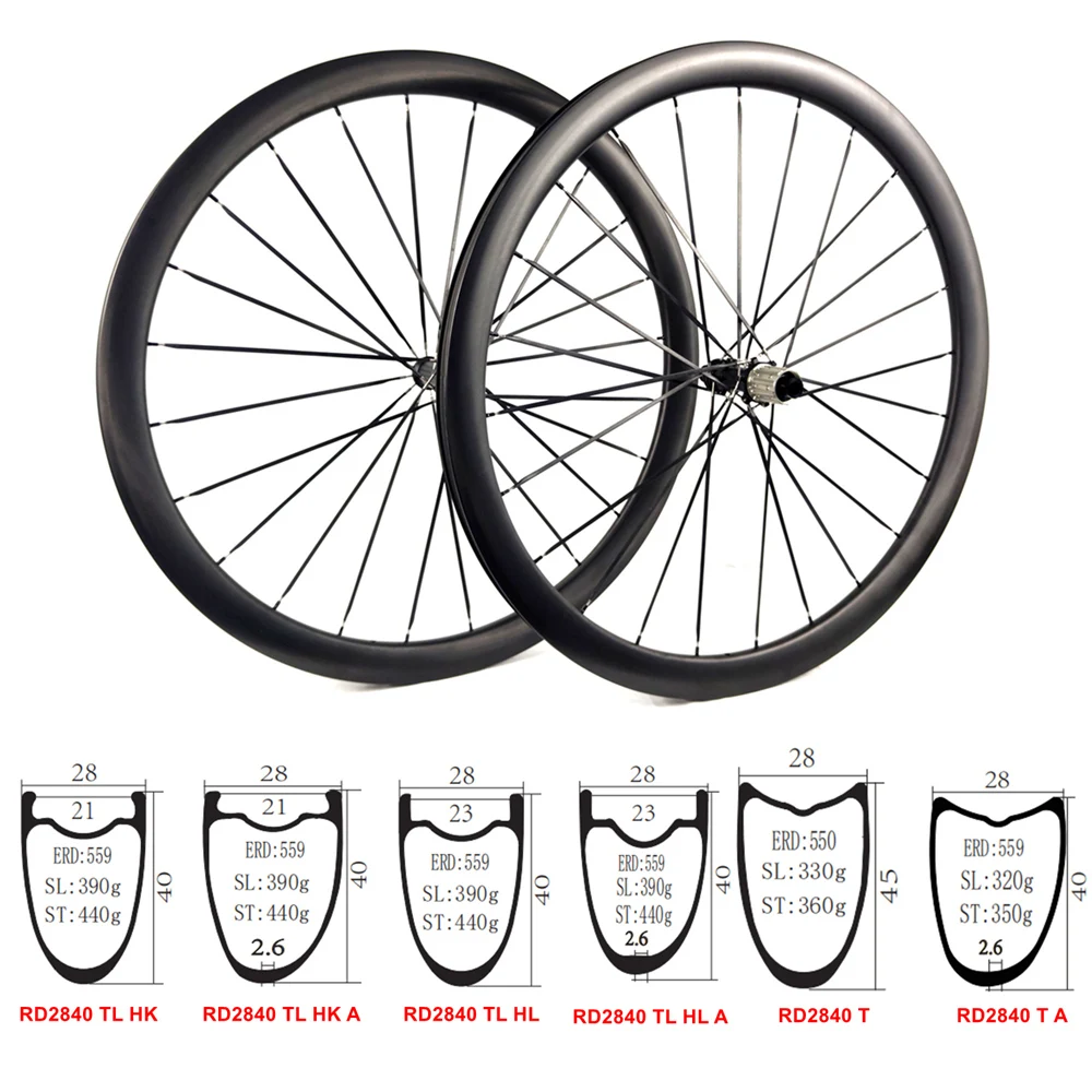 BIKEDOC RD2840 Gravel Carbon Wheelset Disc Brake Tubeless Ready 700C 28mm Center Lock Or 6 Bolt Lock Lightweight Hub Tubular Rim