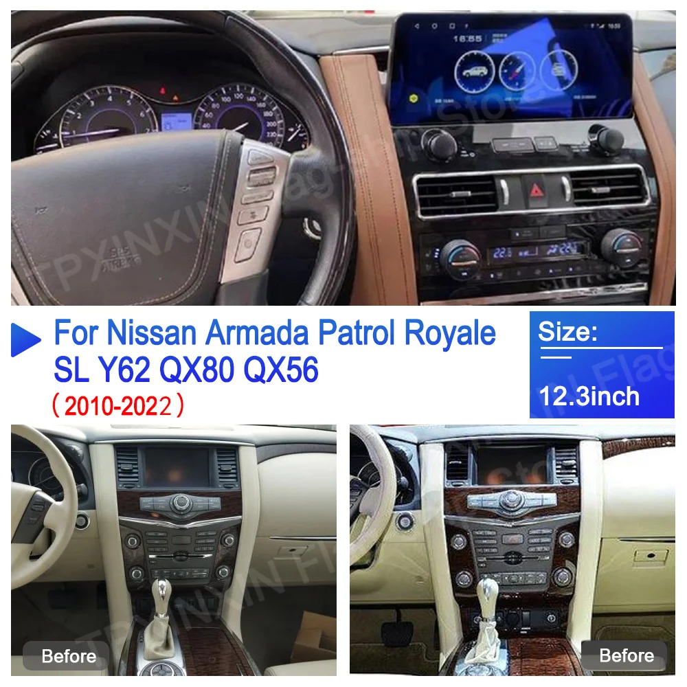 12.3 Inch Android screen for Nissan Patrol Armada Y62 Infiniti QX80 QX56 2010-2022 car Multimedia player stereo radio GPS unit