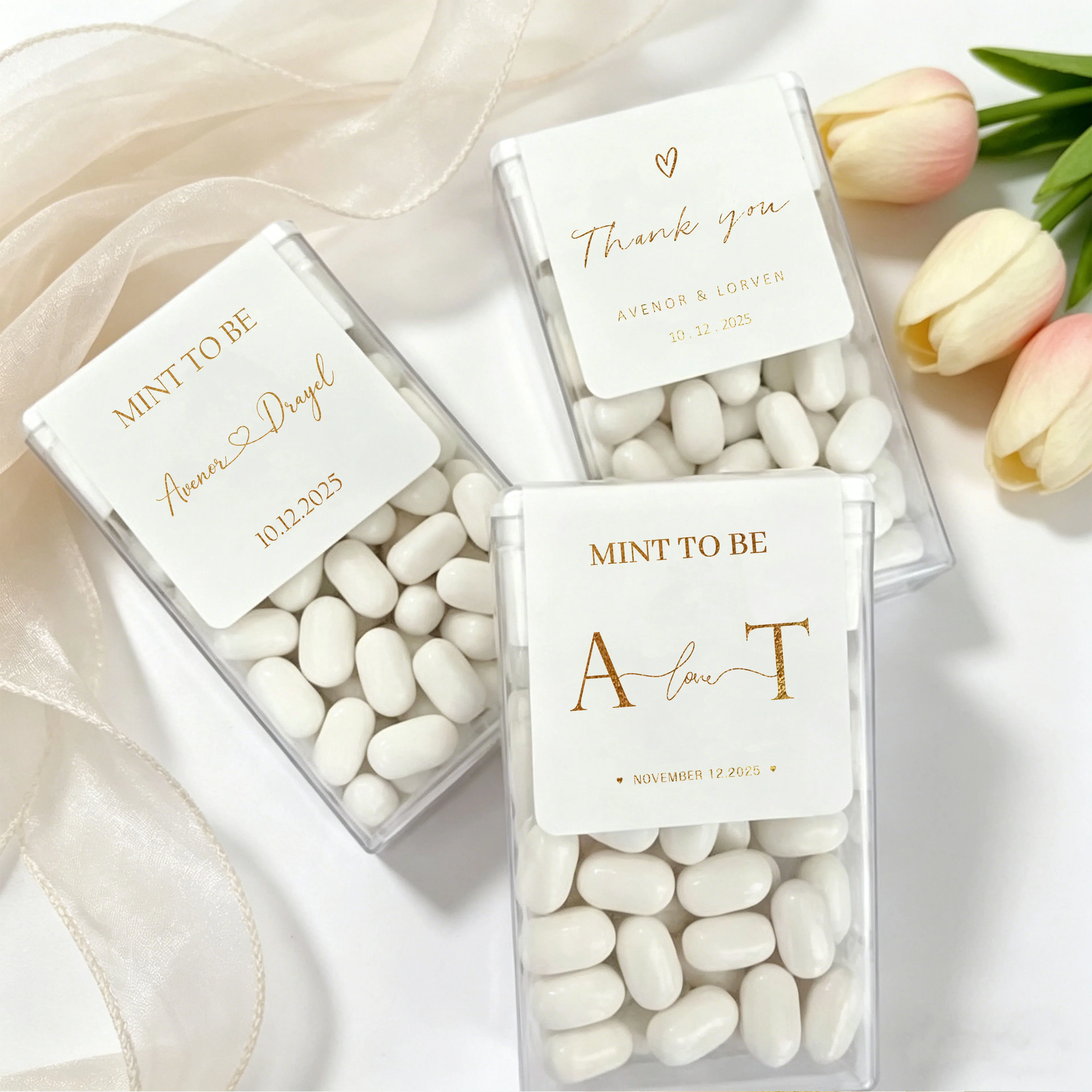 40 autocollants de mariage romantiques personnalisés « Mint to Be » en feuille d'or, étiquettes souvenirs personnalisées, décoratifs pour fiançailles, étiquettes uniquement