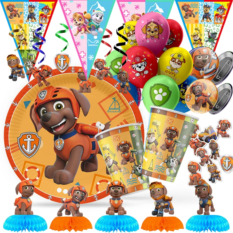 Paw Patrol Dogs Zuma Theme Birthday Party Decoration Supplies Paper Cup Plate Sticker Background Baby Shower Balloon Kids Favors