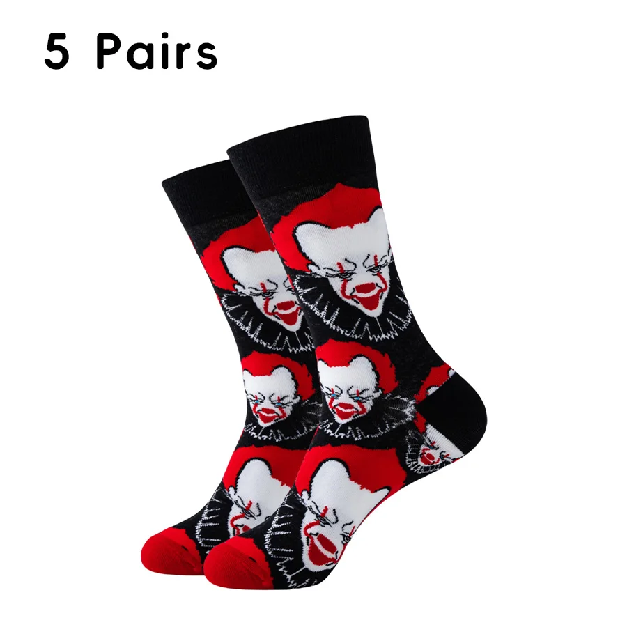 5 Pairs Cartoon Anime Socks New Iron Man Trendy Cotton Socks Mid Cap Trendy Batman Spider Man