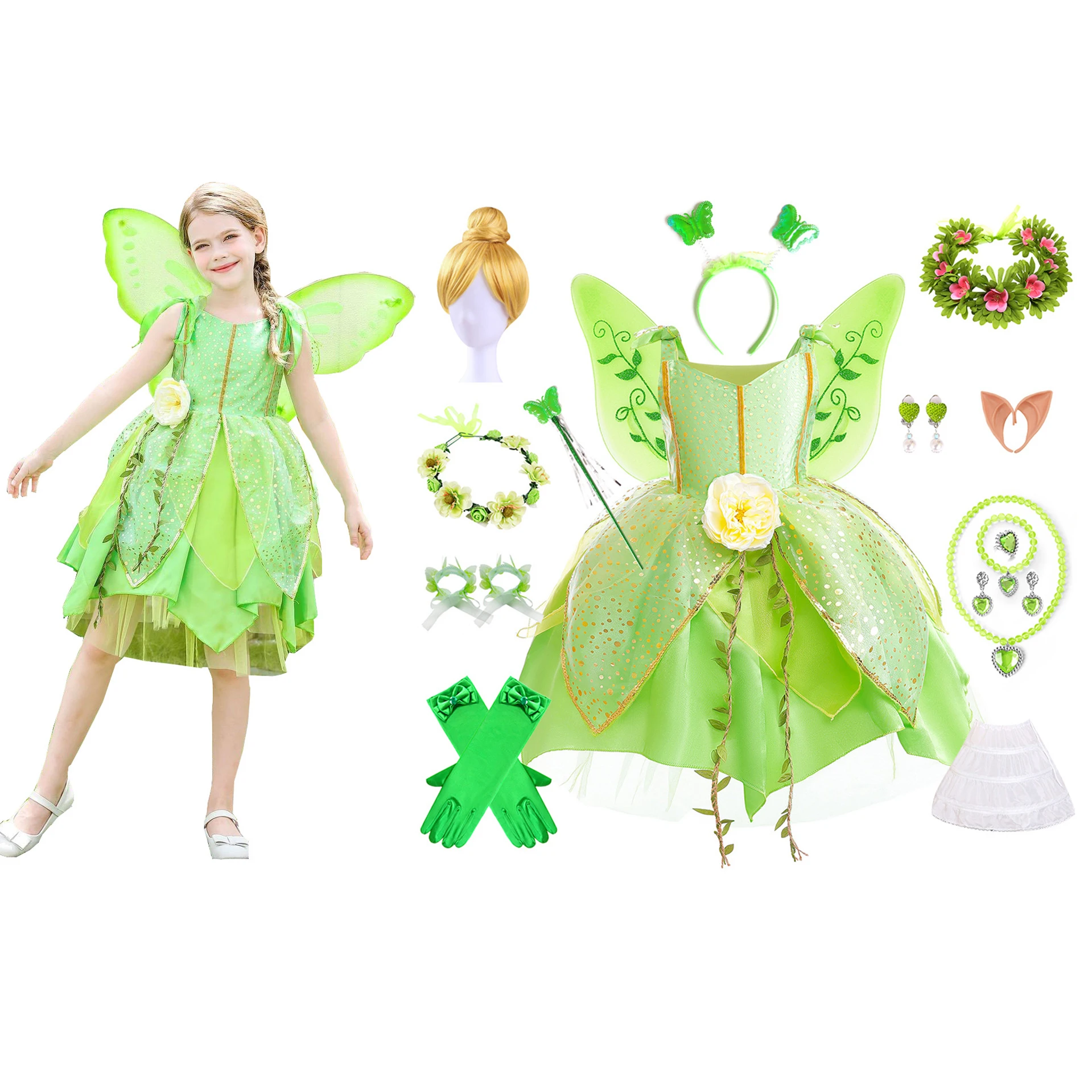 

AmyStylish Little Girls Tinker Bell Cosplay Costume Gilrs Tinker Bell Birthday Party Dress Cosplay Halloween Easter Dress Up