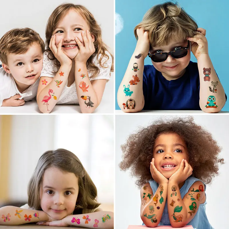 60 STKS Nieuwe Tijdelijke Tattoo Sticker voor Kinderen Kids Waterdichte Tatoeages Festival Glitters Gezicht Meisjes Jongen Kind Mini Fake Tattoo