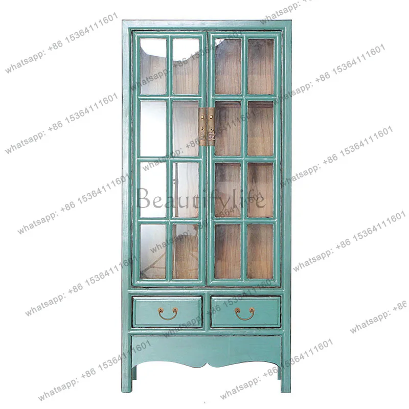 Modern new Chinese style solid wood antique simple bookshelf household simple decorative locker