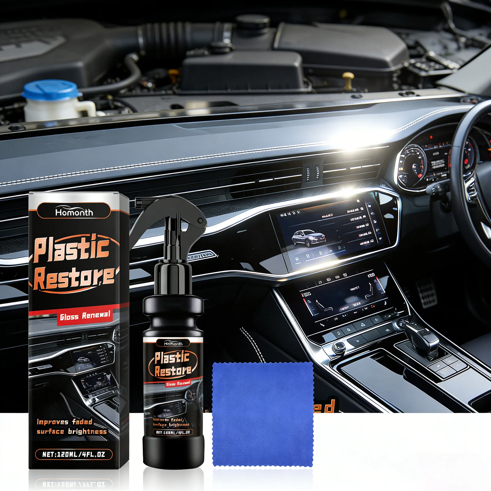 Keramik-Auffrischungsspray für Kunststoffteile – Schwarzwiederhersteller für Kunststoff und Leder, Armaturenbrettbeschichtung für Vinyl und Gummi, Autopflege und Detailing-Politur
