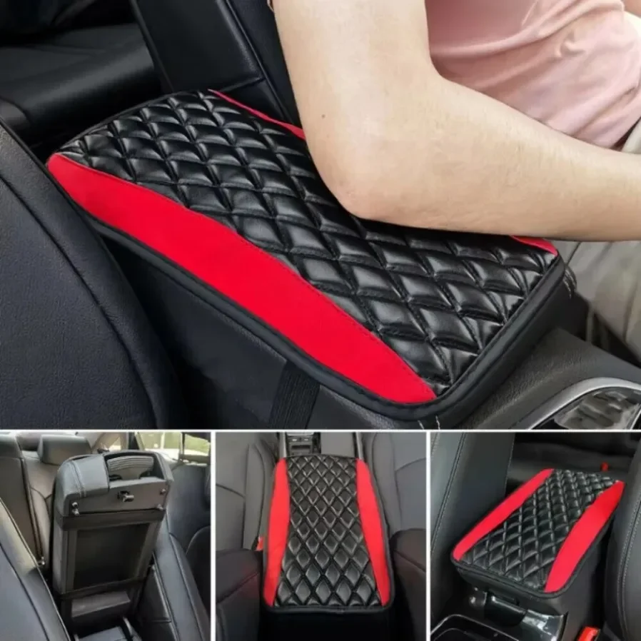 

1pc Universal Car Central Armrest Box Console Cover Pad For Black+Red Accessories.