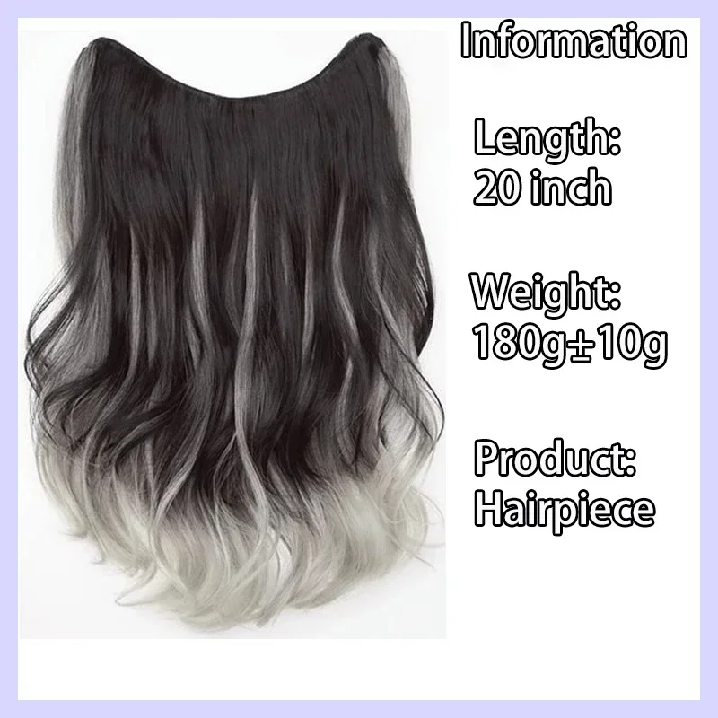 Synthetic 5 Clip in Hair Pieces Extensions 20 Inch Long Curly False Hair for Women Ombre Black Gray Fluffy Hairstyles Hairpiece