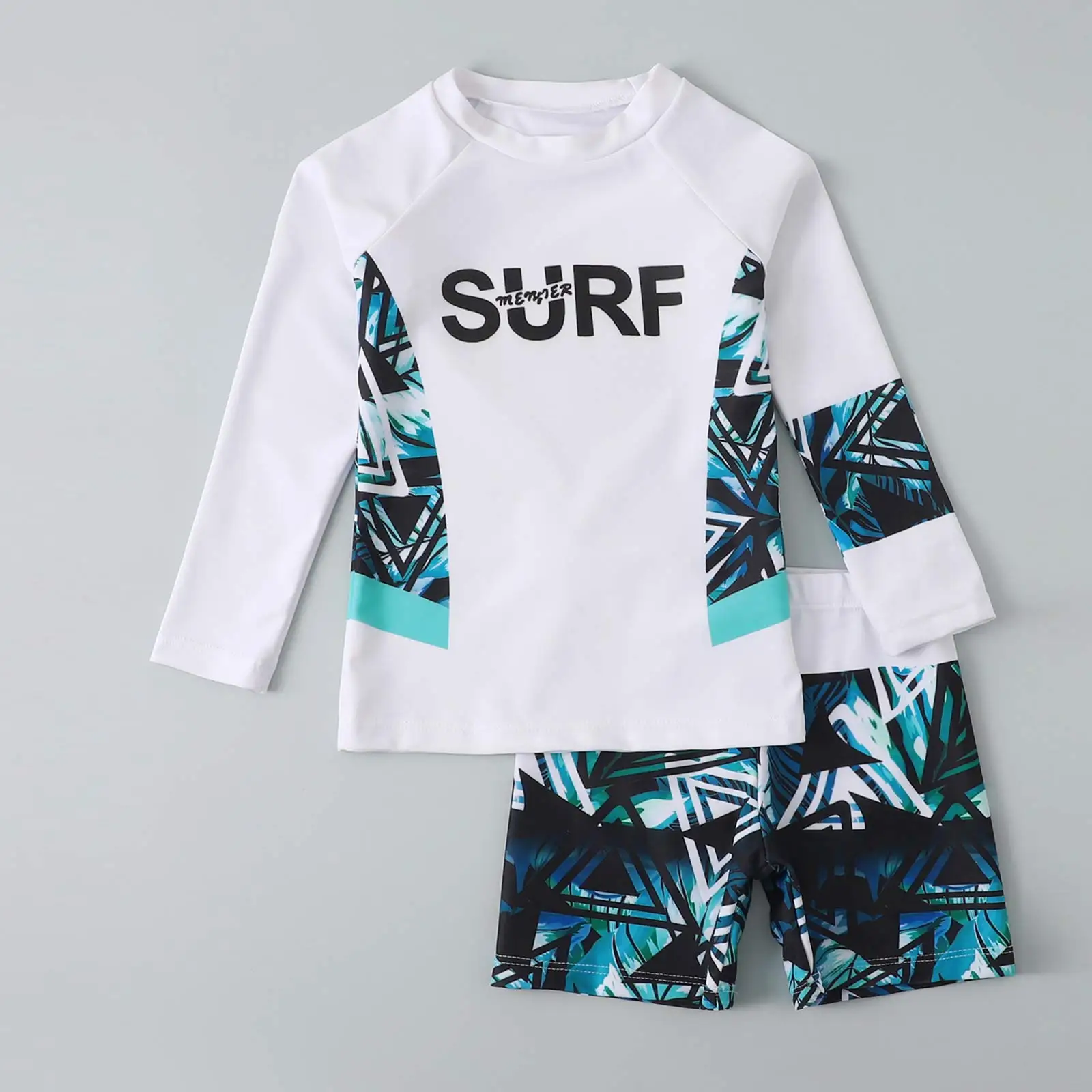 Kids Boys Long Sleeve UPF 50+ Sun Protection Rash Guard Swimsuits Two Piece Shirt Top with Swim Trunks Swimwear Bathing Suit