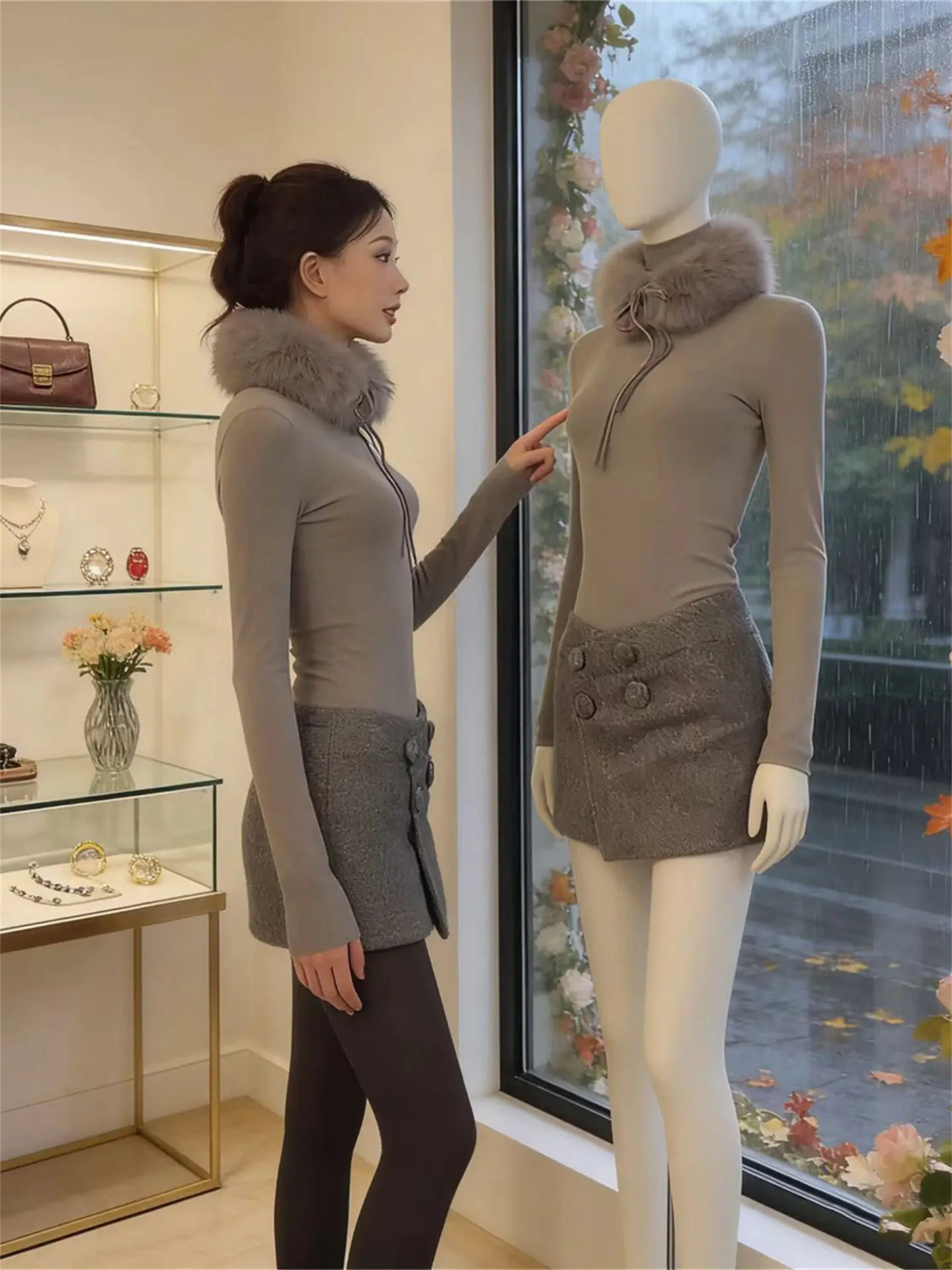 

Casual Chic Two-Piece Set Women's Color Slimming Top And Skirt Spring New Sle High Waist Faion Ensemble