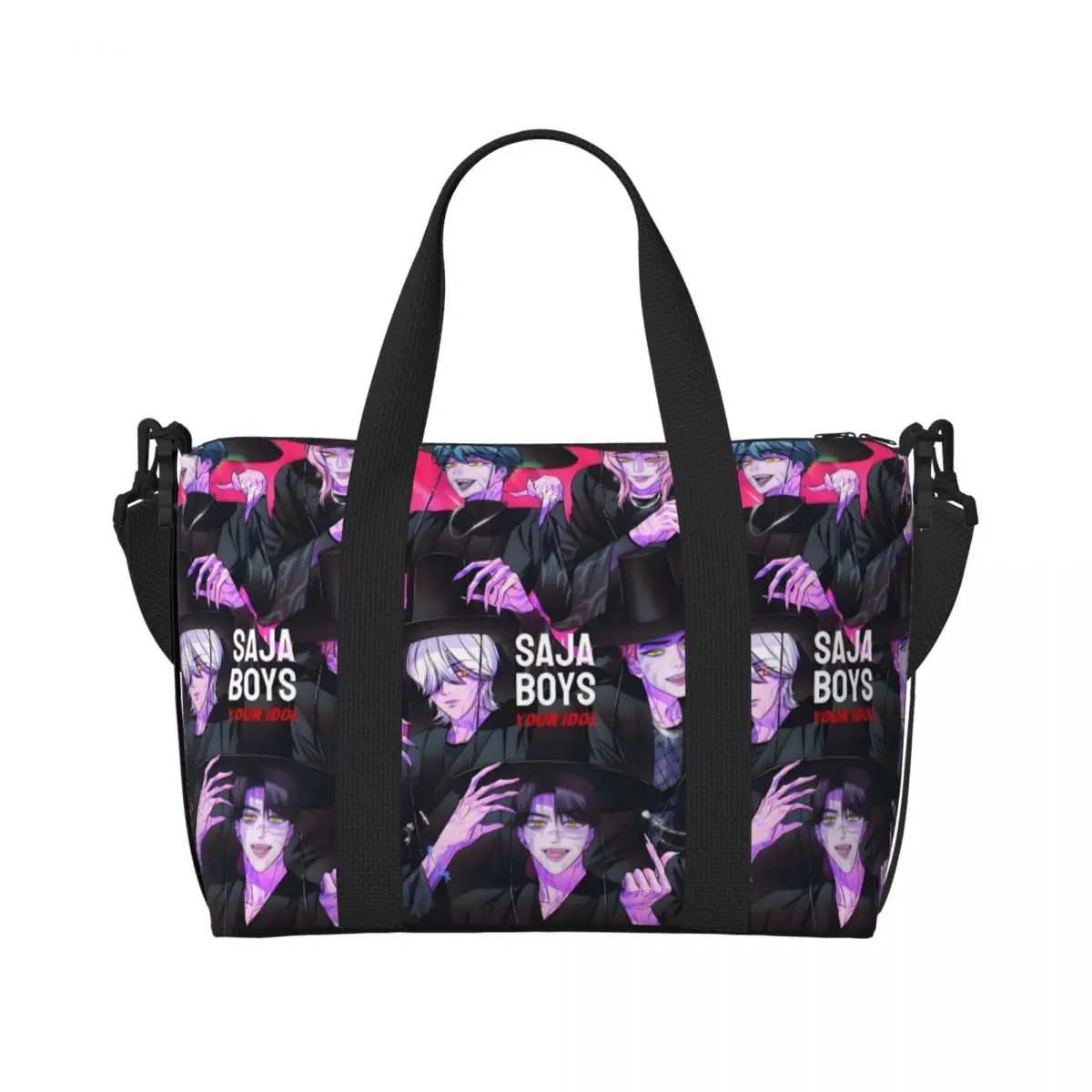 

Изготовленная на заказ сумка-тоут Kpop Hunter Demons для женщин, большая вместимость Saja Boys, тренажерный зал, пляжные дорожные сумки