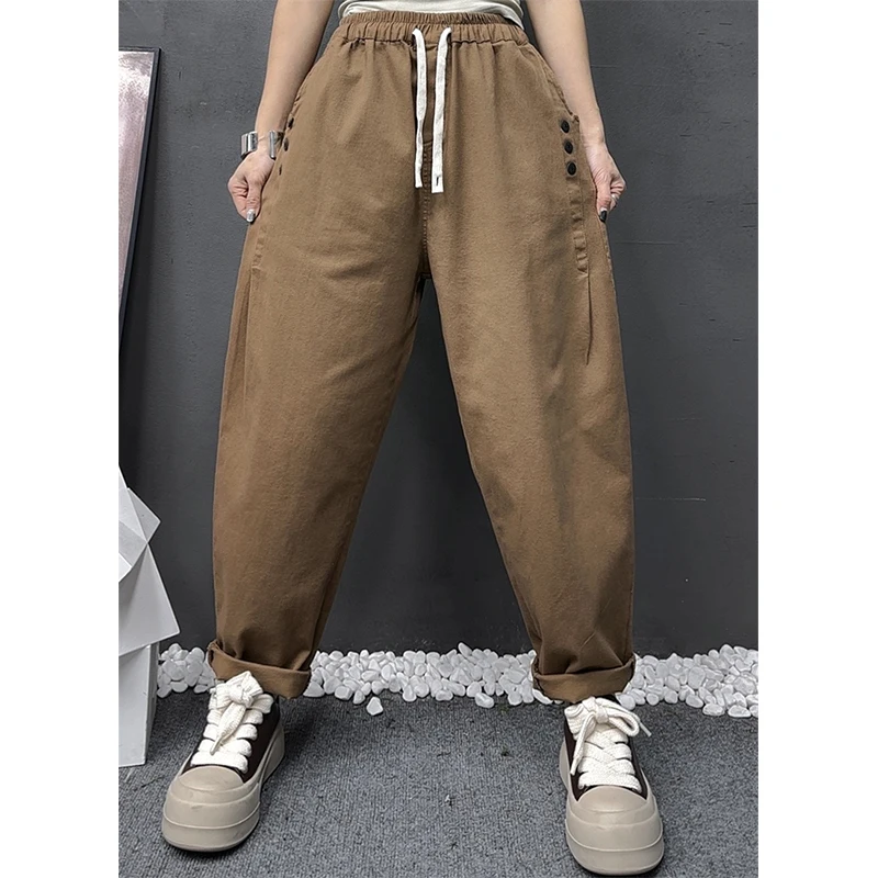 Masss Wasss Coreano Autunno 2025 Moda Donna Allentato Casual Pantaloni stile harem Donna Classico Vintage Fitness Elastico in vita Pantaloni solidi