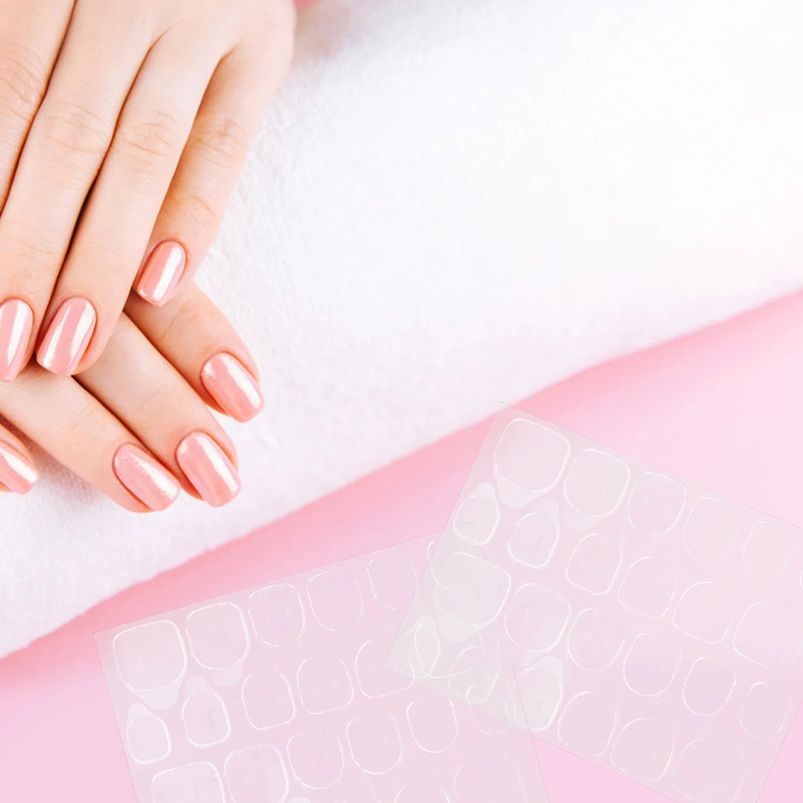 

50pcs Jelly Glue Fake Nails Waterproof Press on Sticky Tabs Pink Longlasting Toenail Stickers Nail Art Accessories
