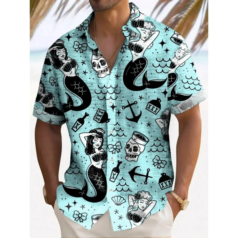 Casual Holiday Style Lapel Men Shirt 3D Print Man/Women Fashion Short Sleeves Shirts Button Streetwear Oversized Unisex Clothing