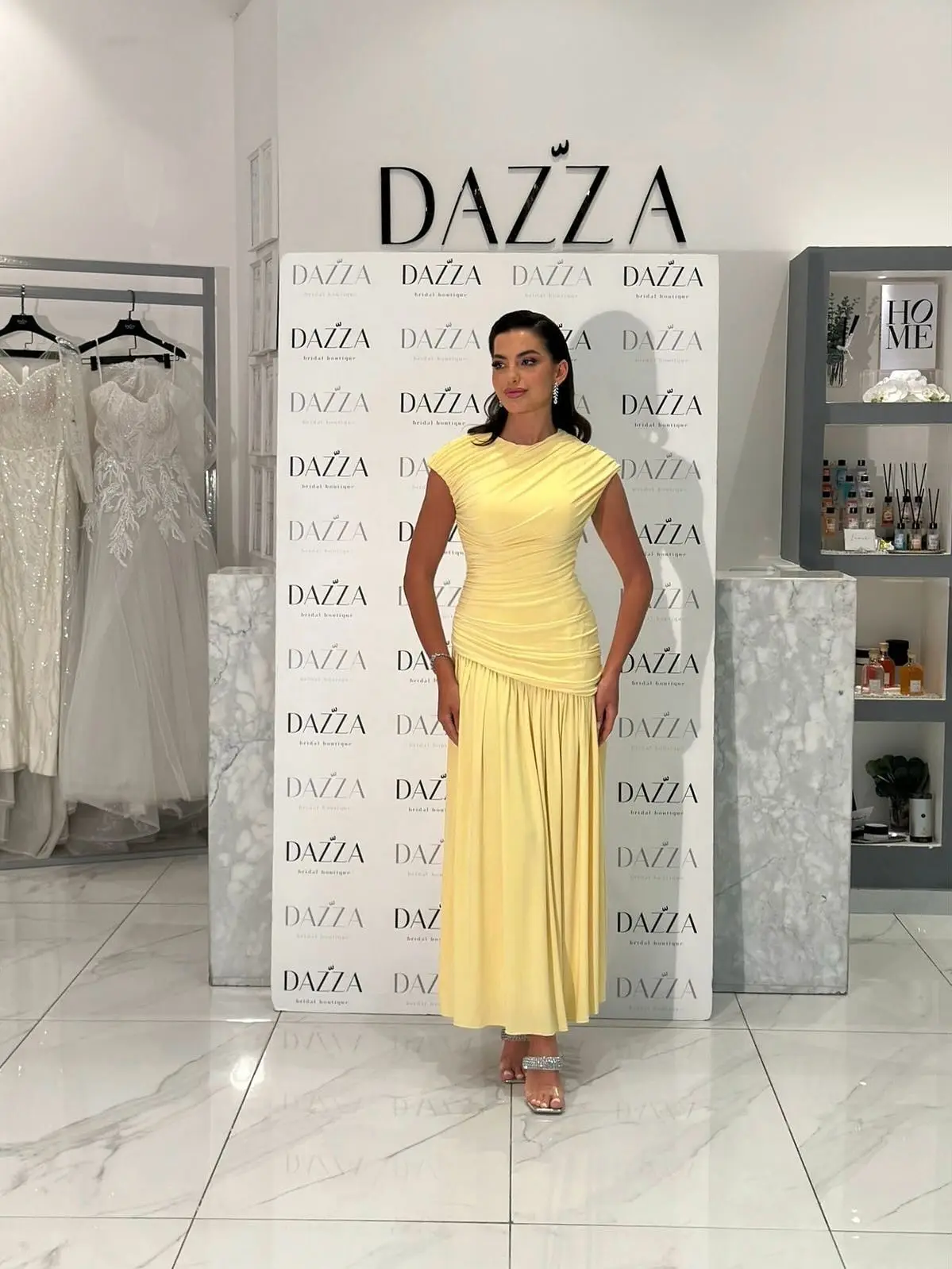 

Meetlove Customized Yellow Sleeveless Prom Dresses Sheath Ankle Length Chiffon Simple Elegant For Women 2025