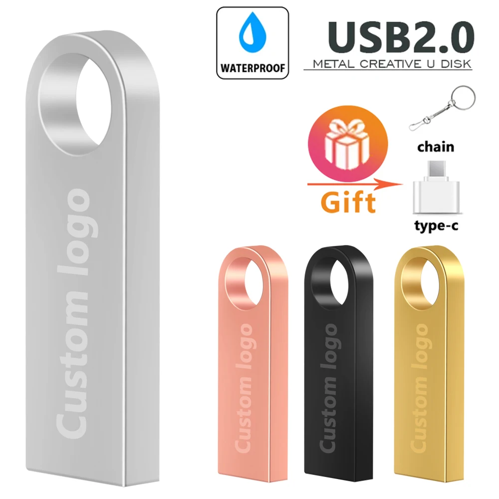 High Speed Memoria Flash Drive 32GB Pendrive  64GB Waterproof Pen Drive 16GB 8GB Flash Usb 2.0 Metal Stick Key Custom Logo