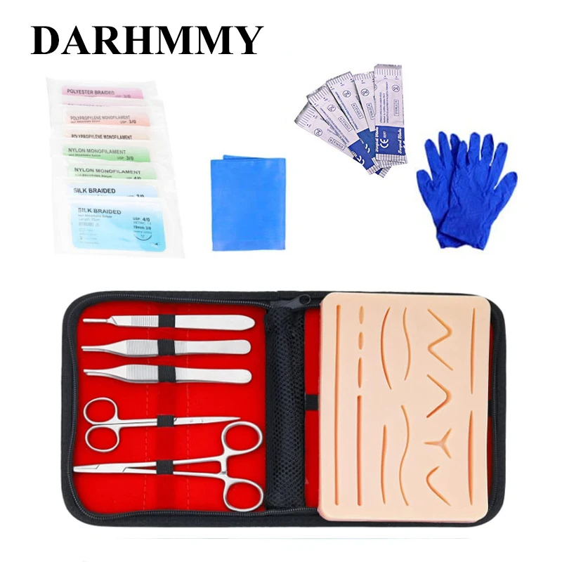 

DARHMMY Медицинский набор для практики наложения швов для студентов, хирургическое обучение с накладкой на кожу, модельный набор инструментов, образовательное учебное оборудование