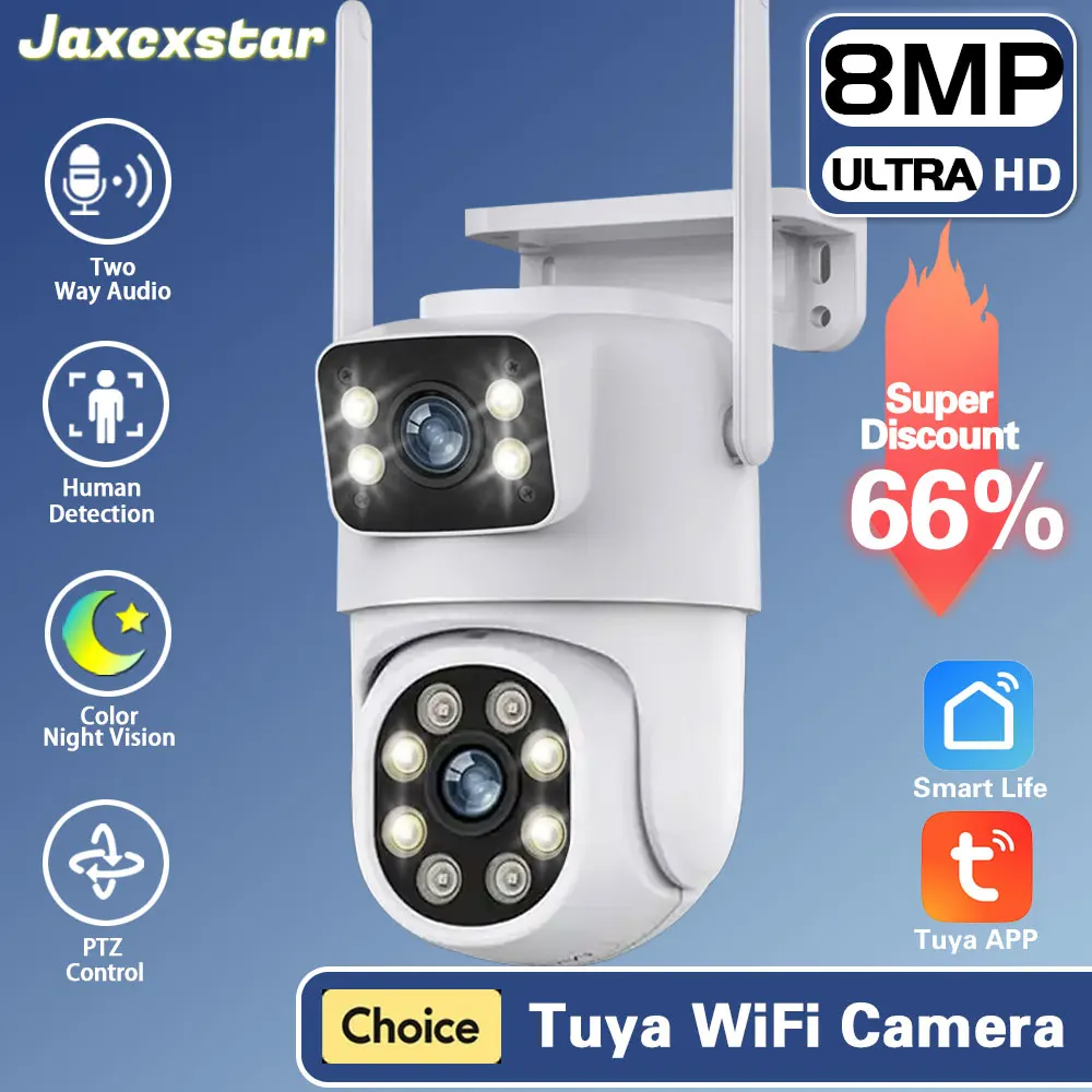 

8MP 4K HD WiFi IP Camera Wireless Outdoor Dual Lens Dual Screen PTZ Camera Auto Tracking Home Security CCTV Surveillance 4MP Cam