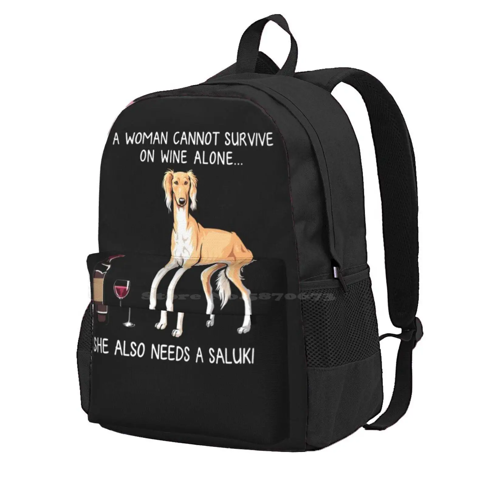 

Saluki And Wine Funny Dog Hot Sale Schoolbag Backpack Fashion Bags Dog Mom Funny Dog Doggy Funny Cat And Dog Dog And Wine Funny