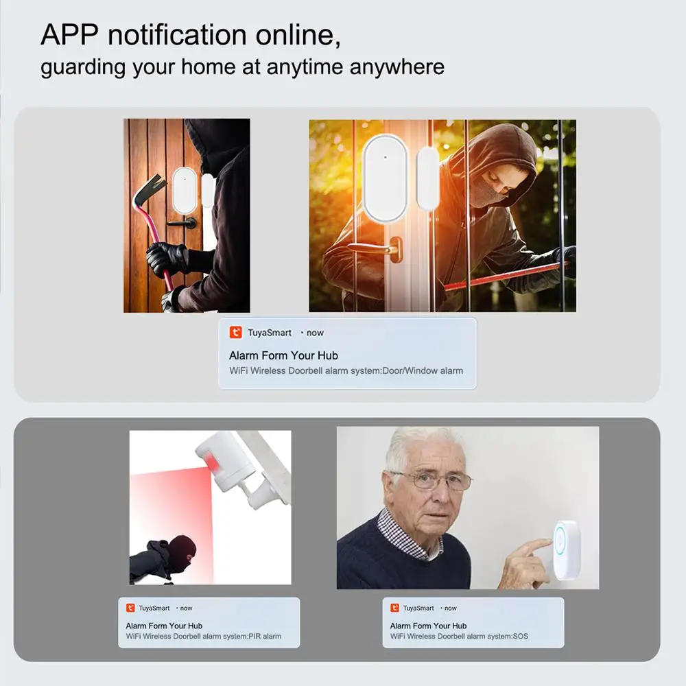 투야 와이파이 초인종 알람, 스마트 홈 무선 문짝 벨, 다기능 무선 감지기, 소리와 빛 사이렌, 433mhz, 1 ~ 5 개
