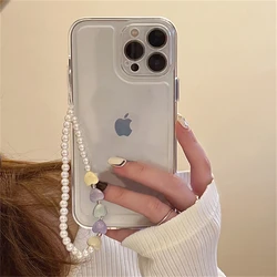 Korea Cute Pearl Heart Bracelet Transparent Phone Case For iPhone 17 16 14 15 13 12 11 Pro XS Max 16 Plus Shockproof Soft Cover