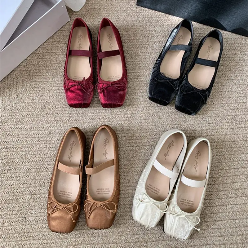 2024 New Spring Summer Flat Ballet Shoes Women\'s Shoes Retro Satin Mary Jane Shoes Ballet Flat Women Casual Loafer Zapatos Mujer